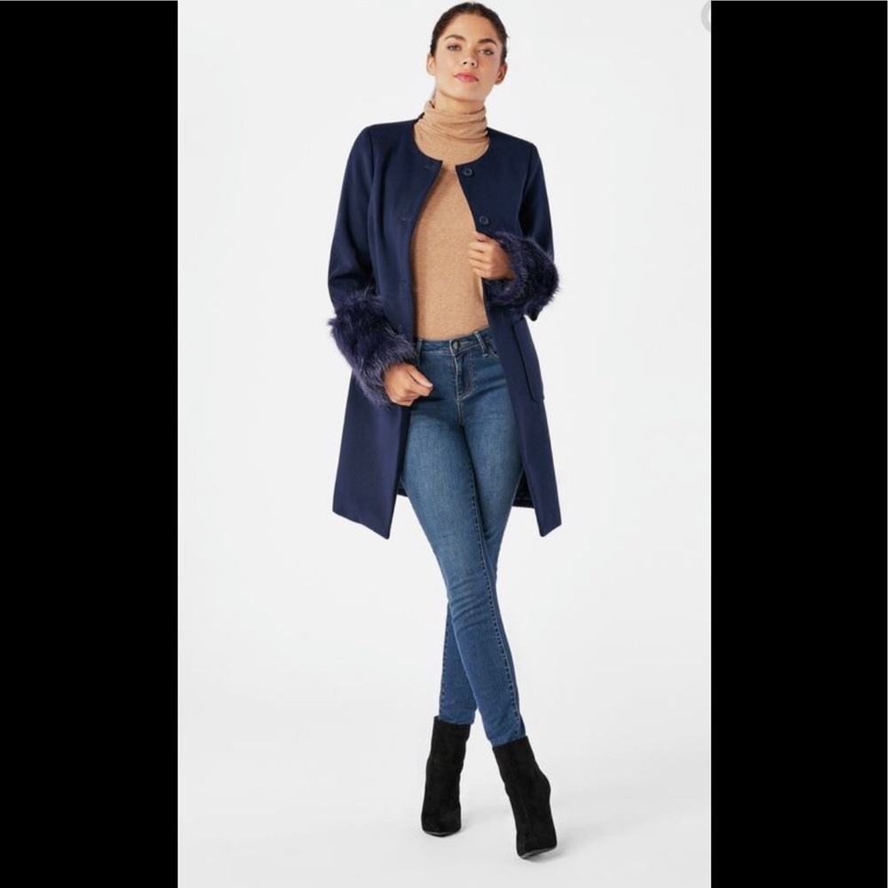 NWT JustFab Navy Collarless Coat in Medium - Picture 9 of 9